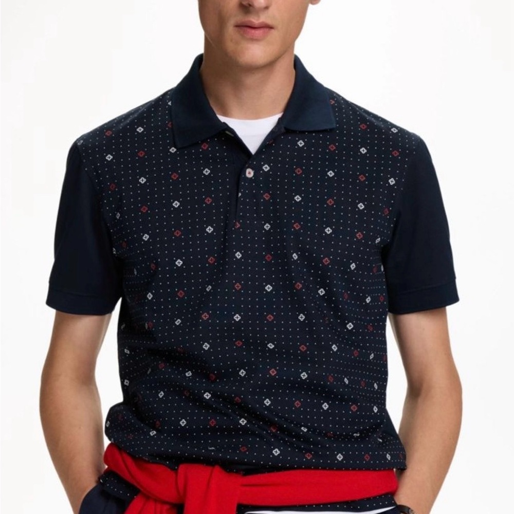 Carolina Herrera Black and Red Patterned Polo Shirt M
